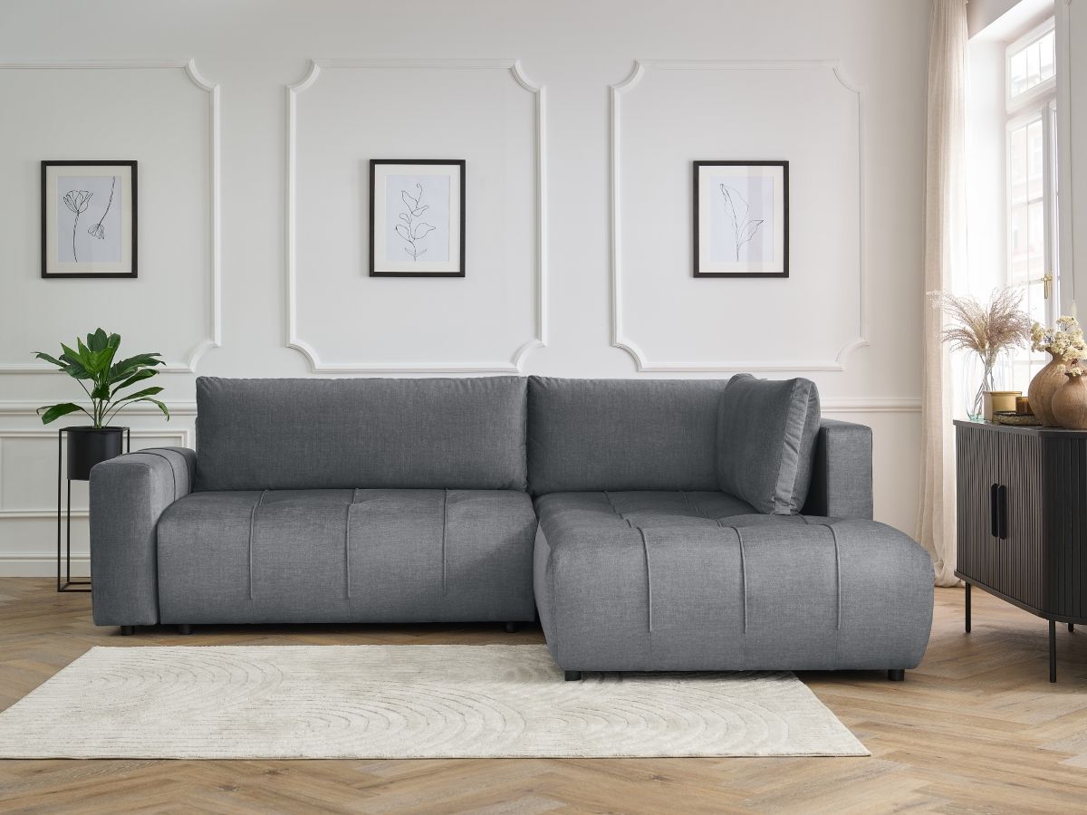 Canapé d'angle L convertible coffre ARSENE tissu velours