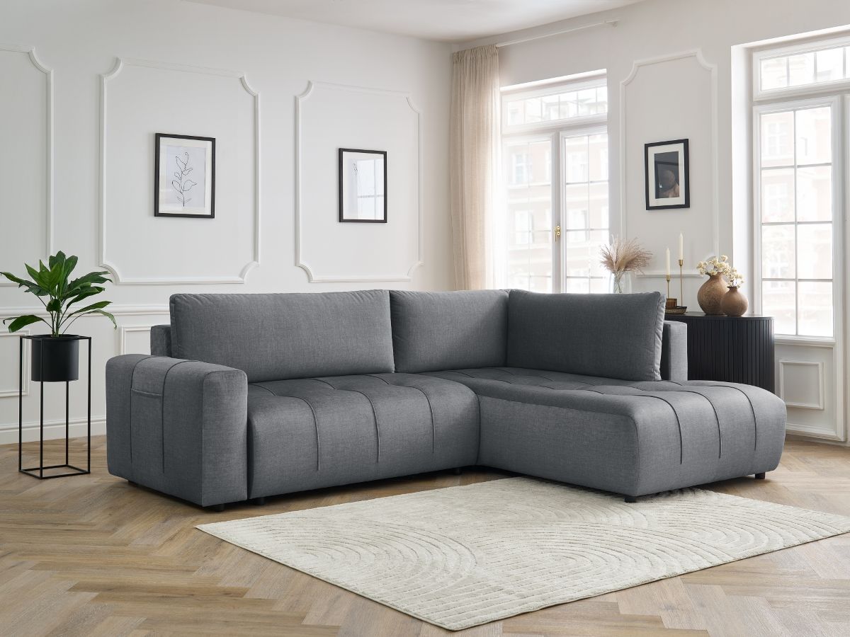 Canapé d'angle L convertible coffre ARSENE tissu velours gris foncé  angle droit BOBOCHIC 3 places - Vue supplémentaire 3