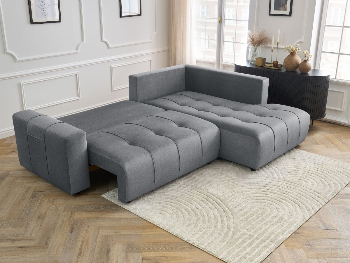 Canapé d'angle L convertible coffre ARSENE tissu velours