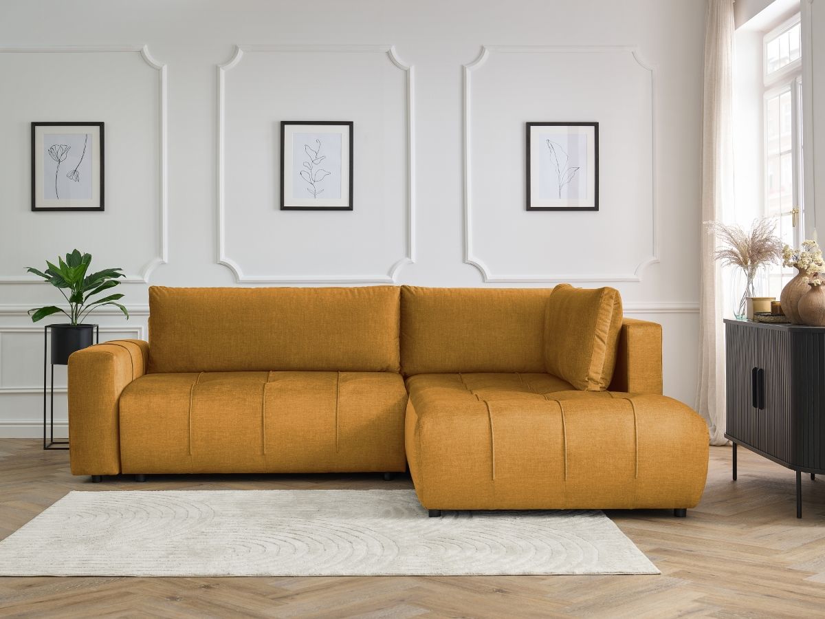Canapé d'angle L convertible coffre ARSENE tissu velours