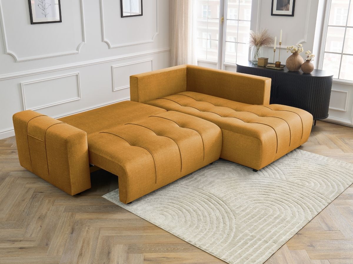 Canapé d'angle L convertible coffre ARSENE tissu velours