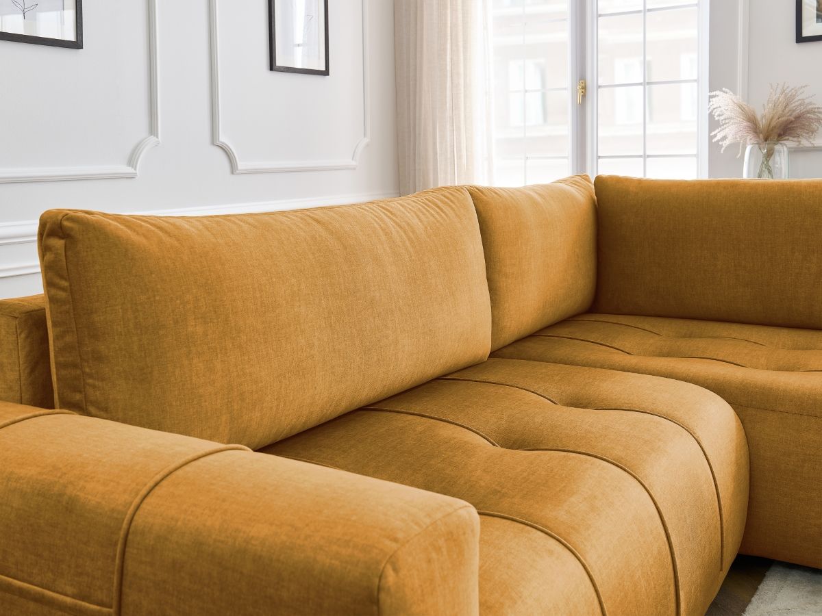 Canapé d'angle L convertible coffre ARSENE tissu velours