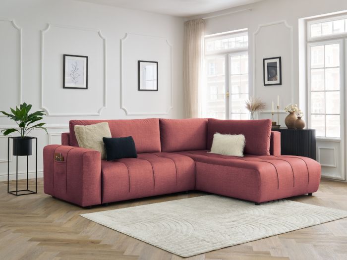 Canapé d'angle L convertible coffre ARSENE tissu velours