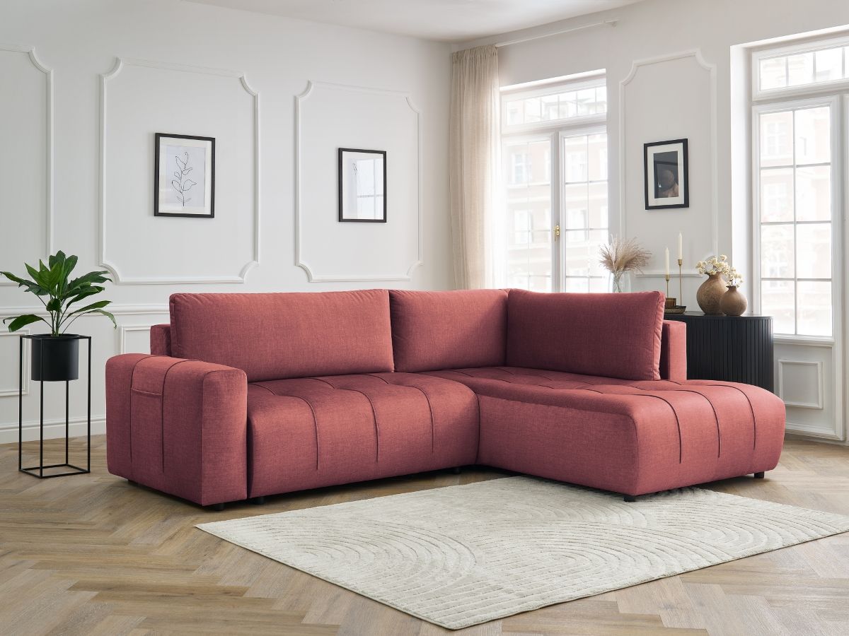 Canapé d'angle L convertible coffre ARSENE velours orange — vue 5