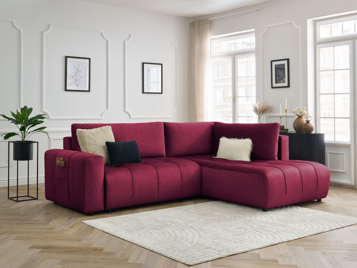Canapé d'angle L convertible coffre ARSENE tissu velours