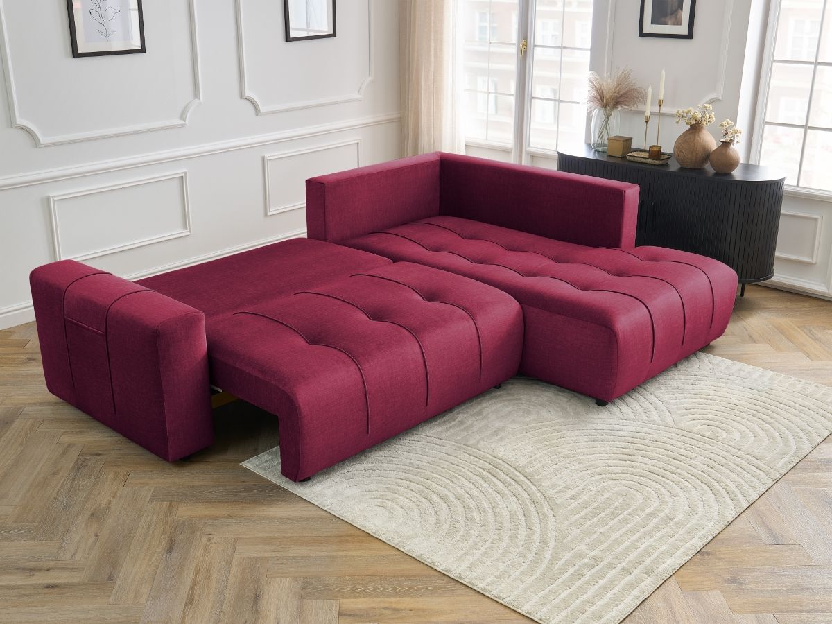 Canapé d'angle L convertible coffre ARSENE tissu velours