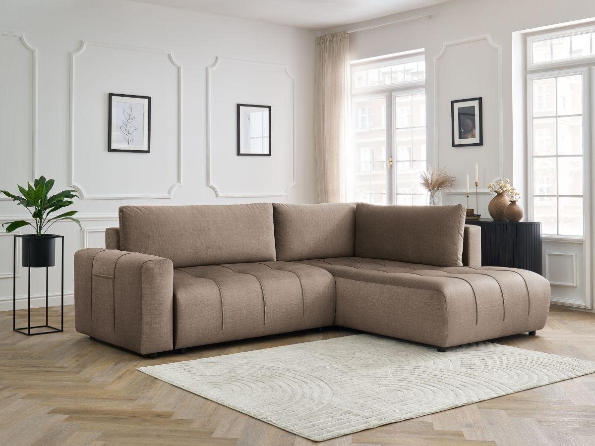 Canapé d'angle L convertible coffre ARSENE velours taupe — vue 5
