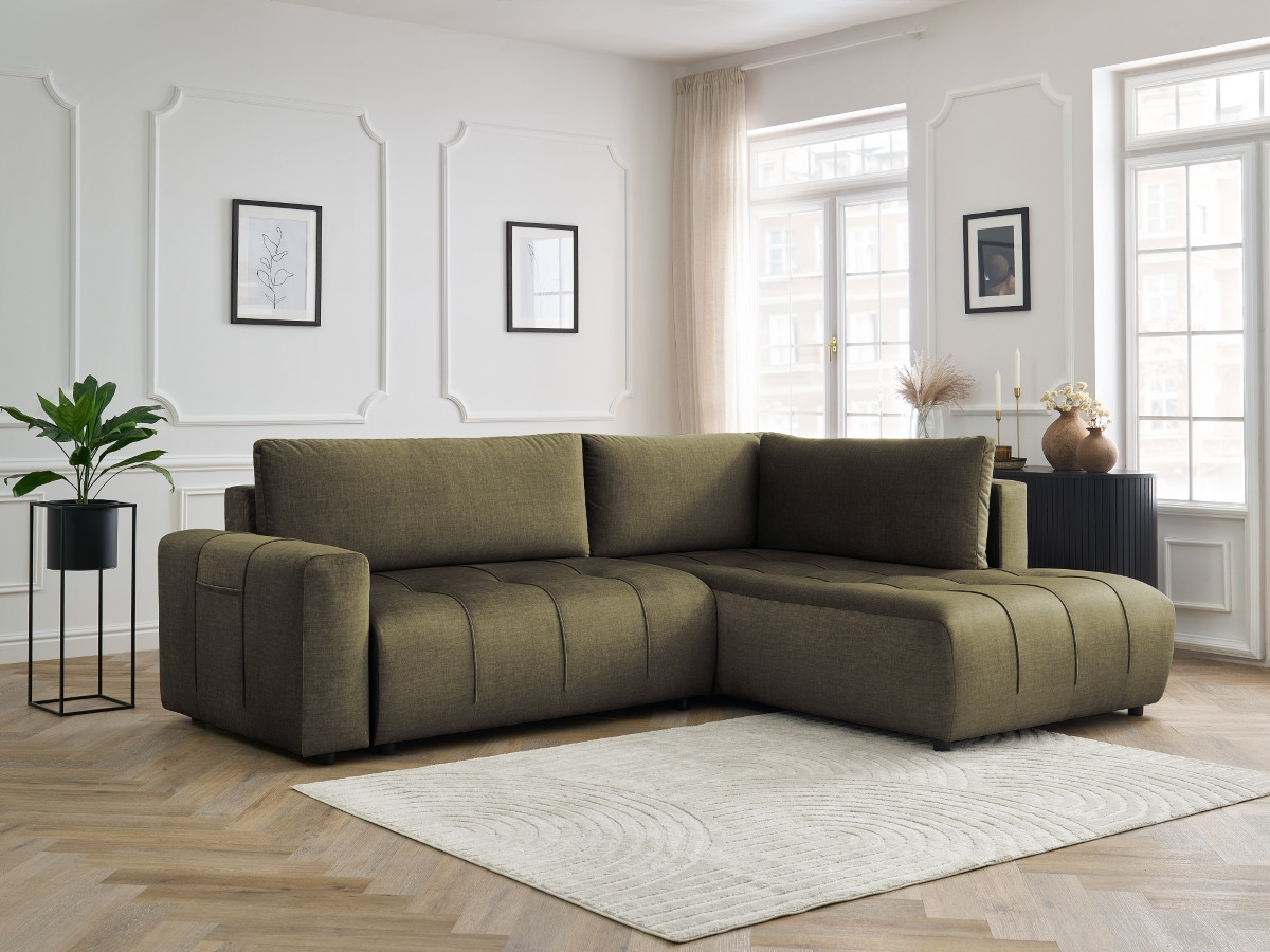 Canapé d'angle L convertible coffre ARSENE velours vert — vue 5