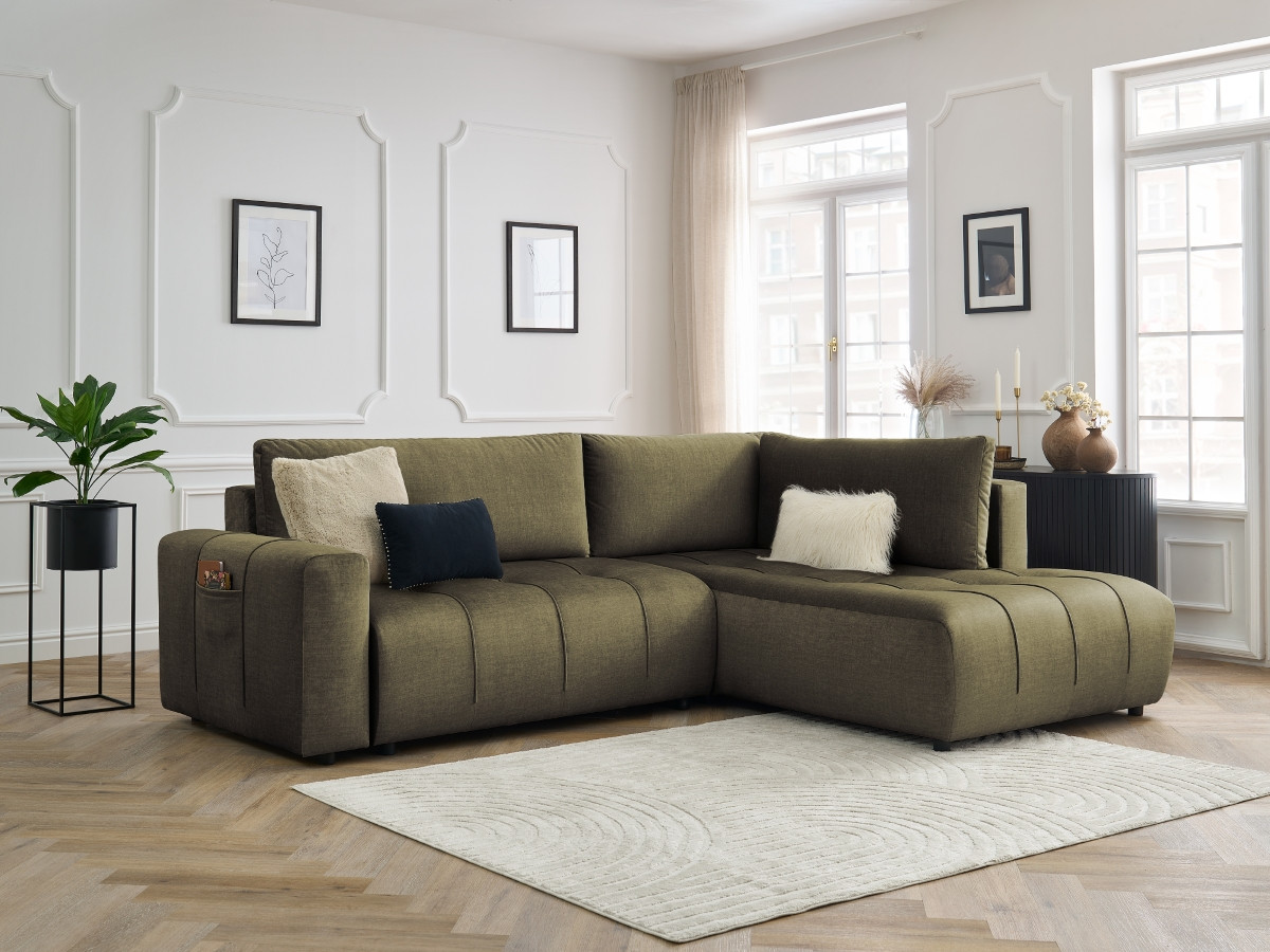Canapé d'angle L convertible coffre ARSENE tissu velours