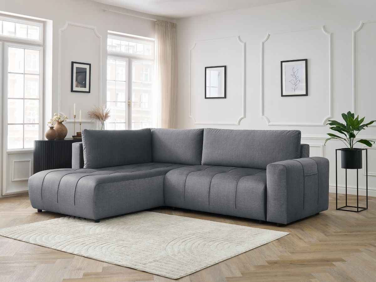 Canapé d'angle L convertible coffre ARSENE tissu velours gris foncé angle gauche BOBOCHIC 3 places - Vue supplémentaire 3