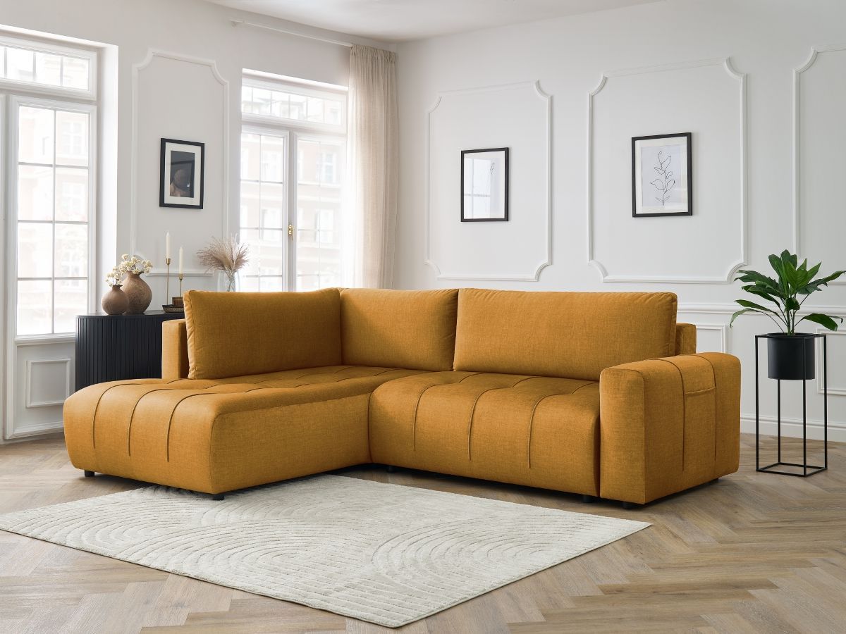 Canapé d'angle L convertible coffre ARSENE tissu velours jaune angle gauche BOBOCHIC 3 places - Vue supplémentaire 3