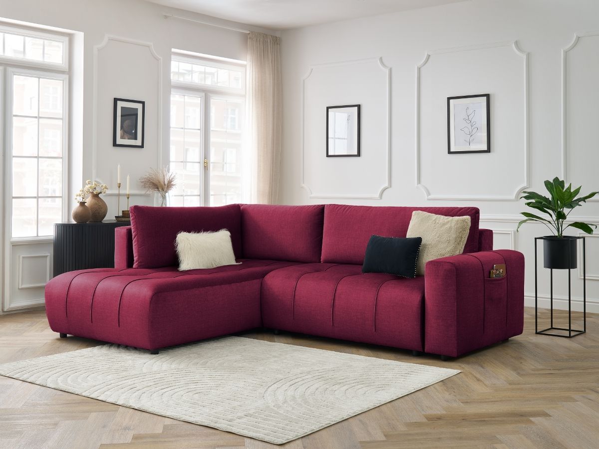 Canapé d'angle L convertible coffre ARSENE tissu velours