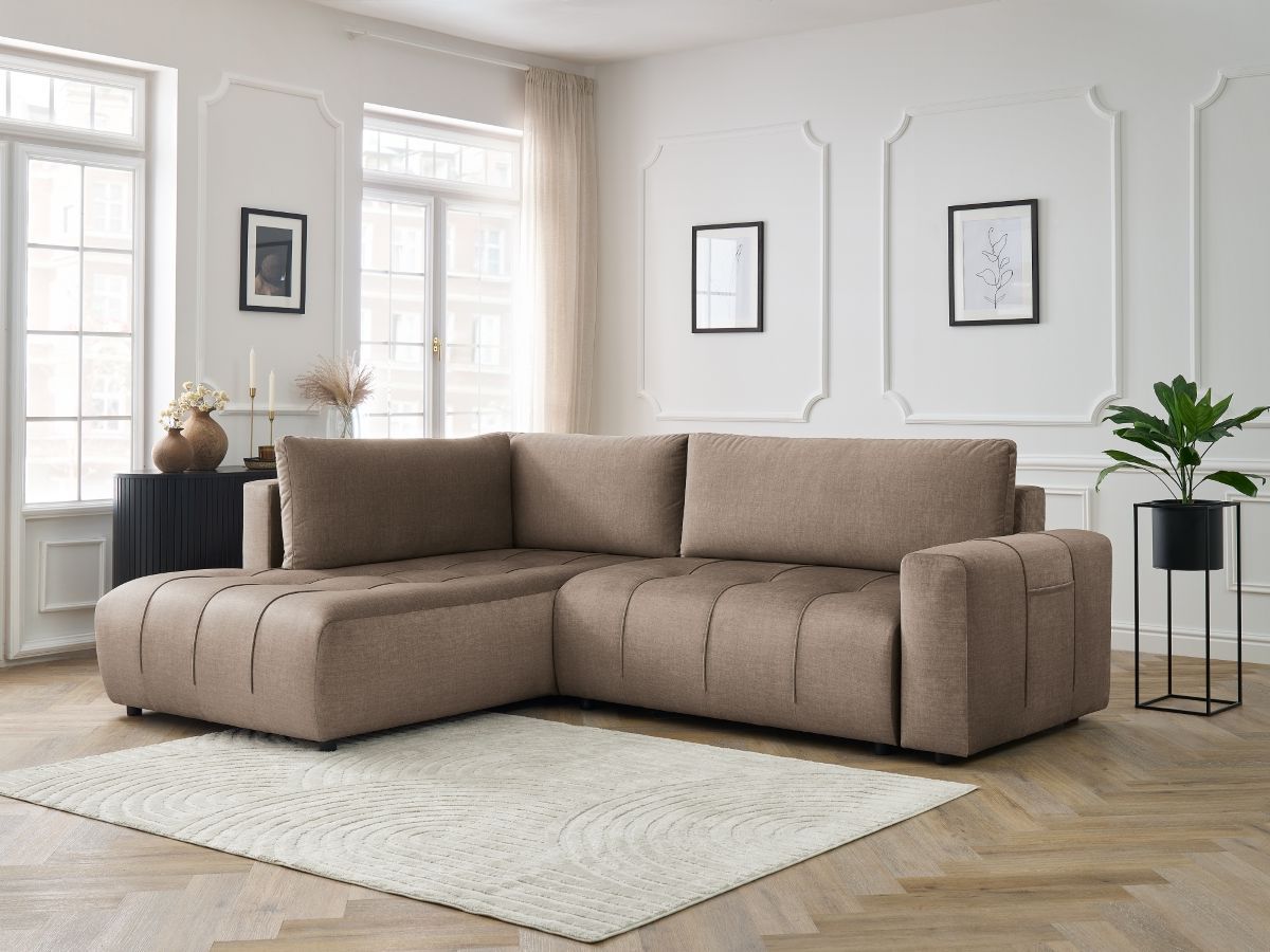 Canapé d'angle L convertible coffre ARSENE tissu velours taupe angle gauche BOBOCHIC 3 places - Vue supplémentaire 3
