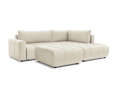 Canapé d'angle L convertible coffre ARSENE tissu velours avec pouf