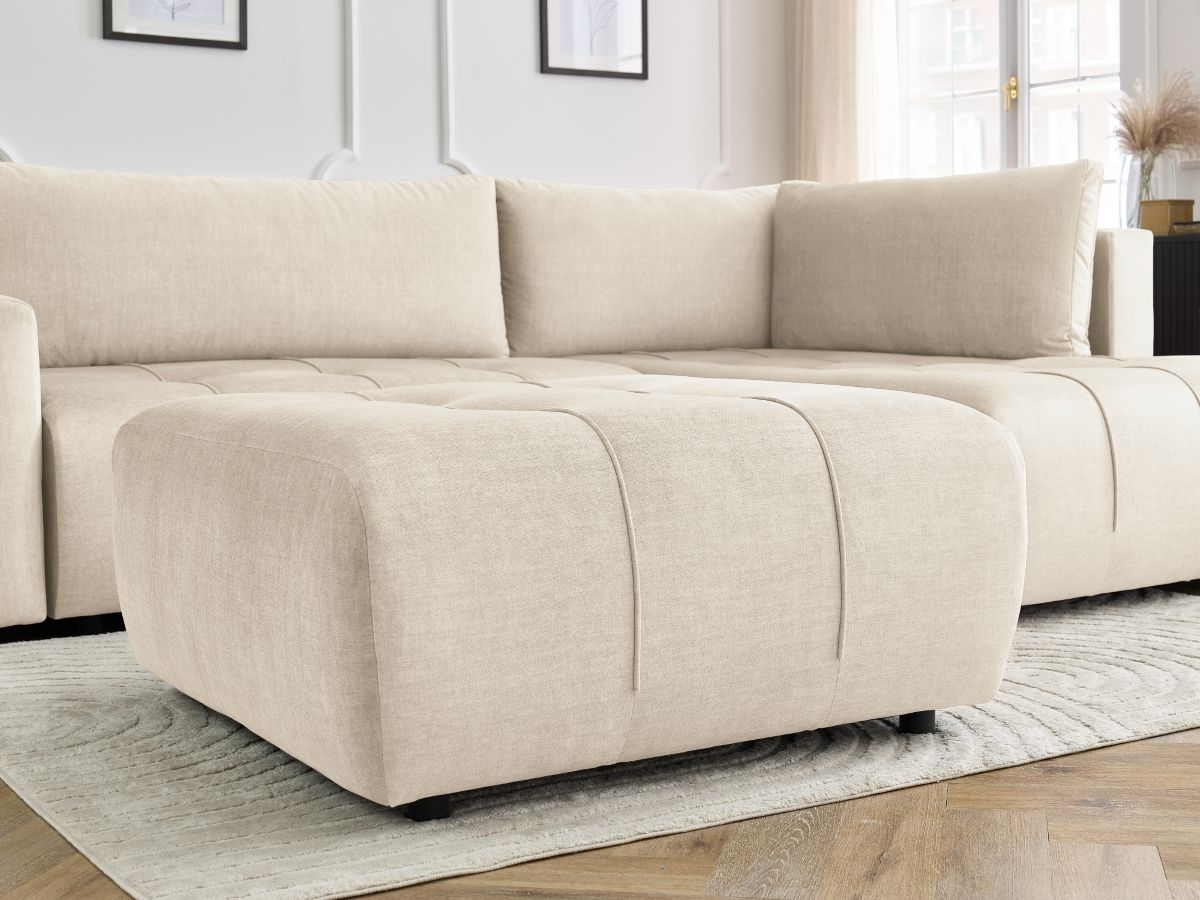 Canapé d'angle L convertible coffre ARSENE tissu velours avec pouf