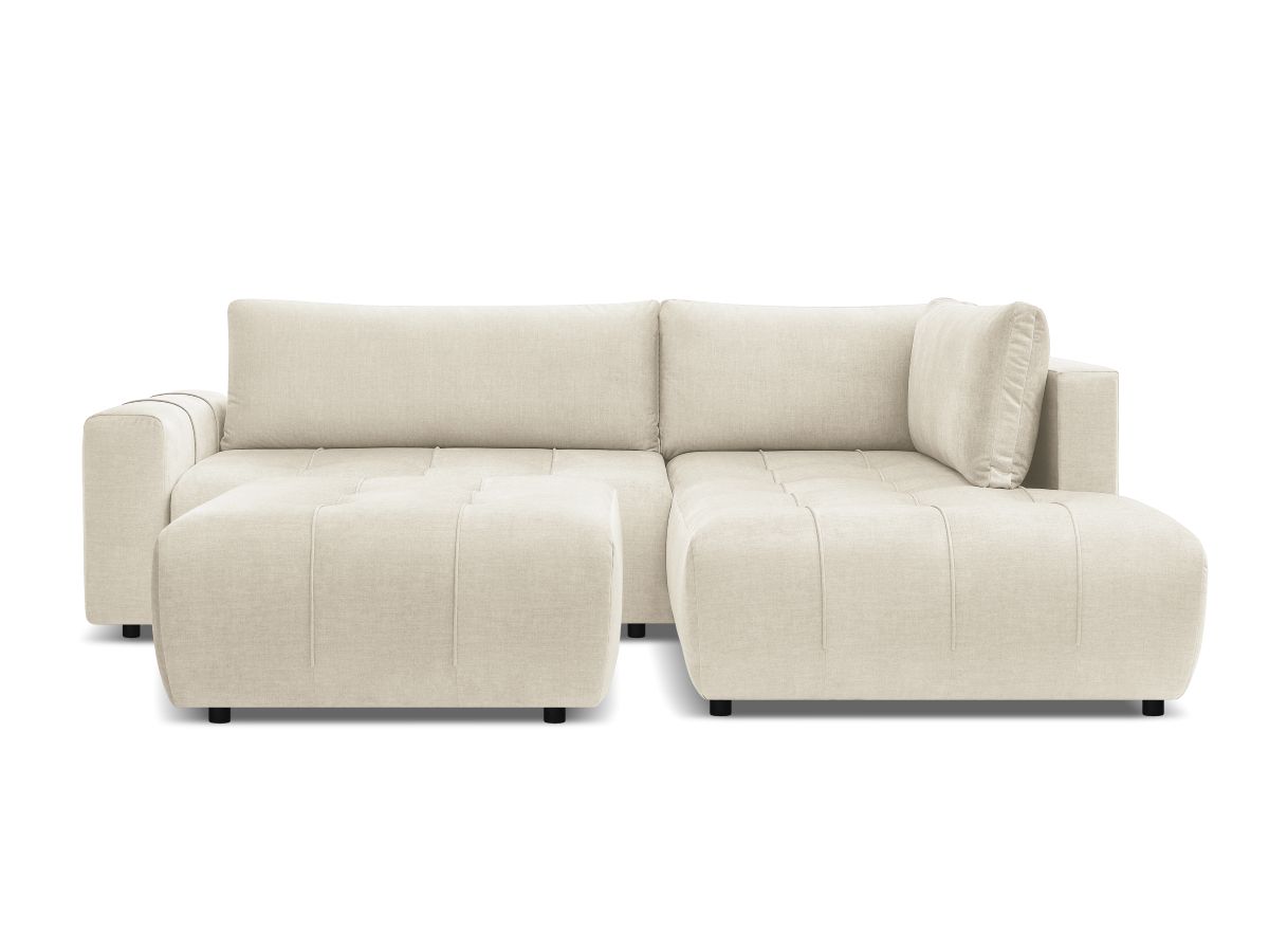 Canapé d'angle L convertible coffre ARSENE tissu velours avec pouf