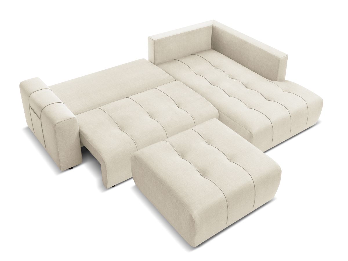 Canapé d'angle L convertible coffre ARSENE tissu velours avec pouf