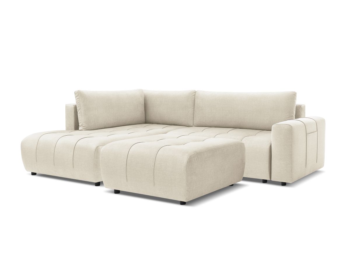 Canapé d'angle L convertible coffre ARSENE tissu velours avec pouf