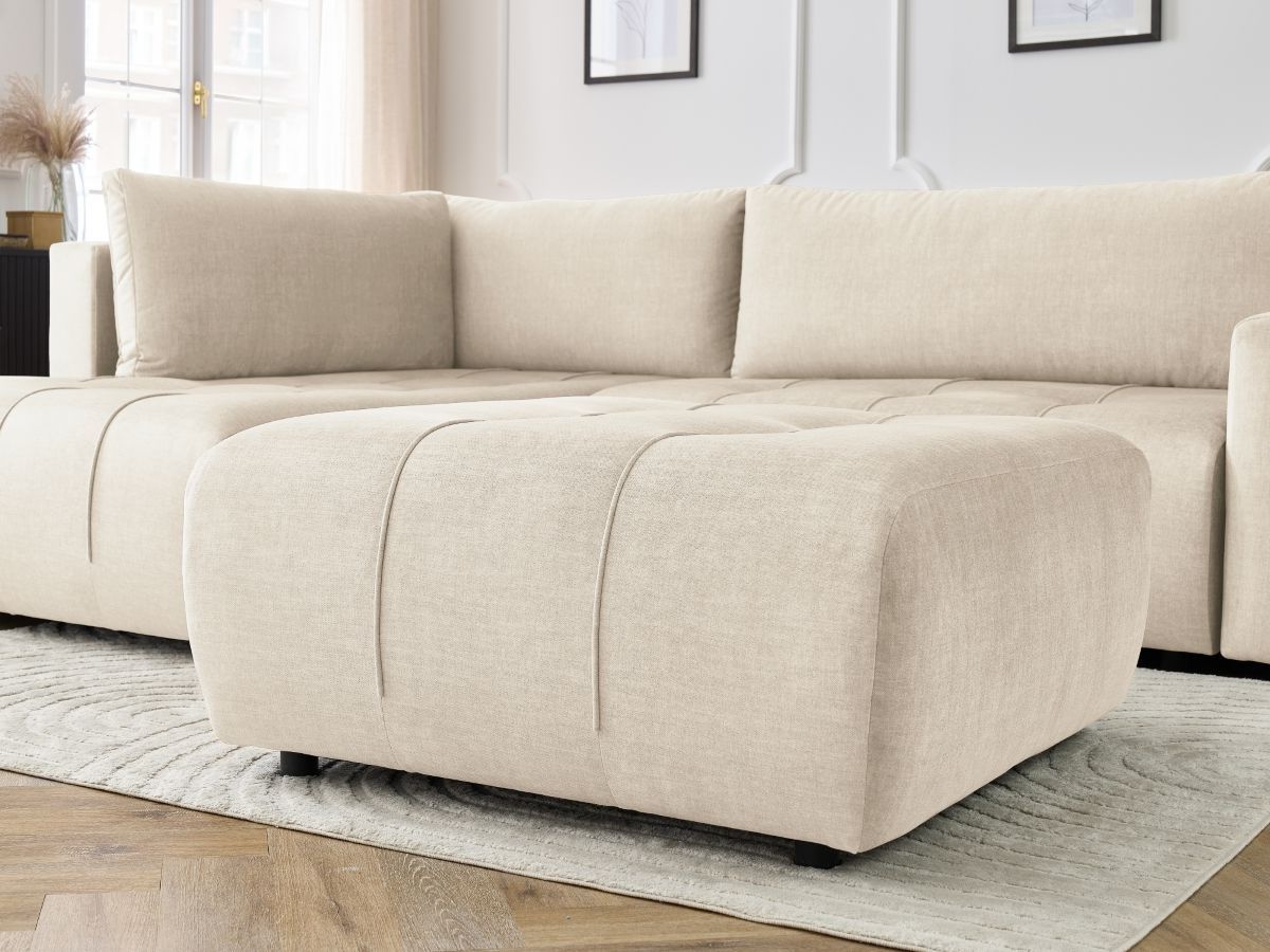 Canapé d'angle L convertible coffre ARSENE tissu velours avec pouf