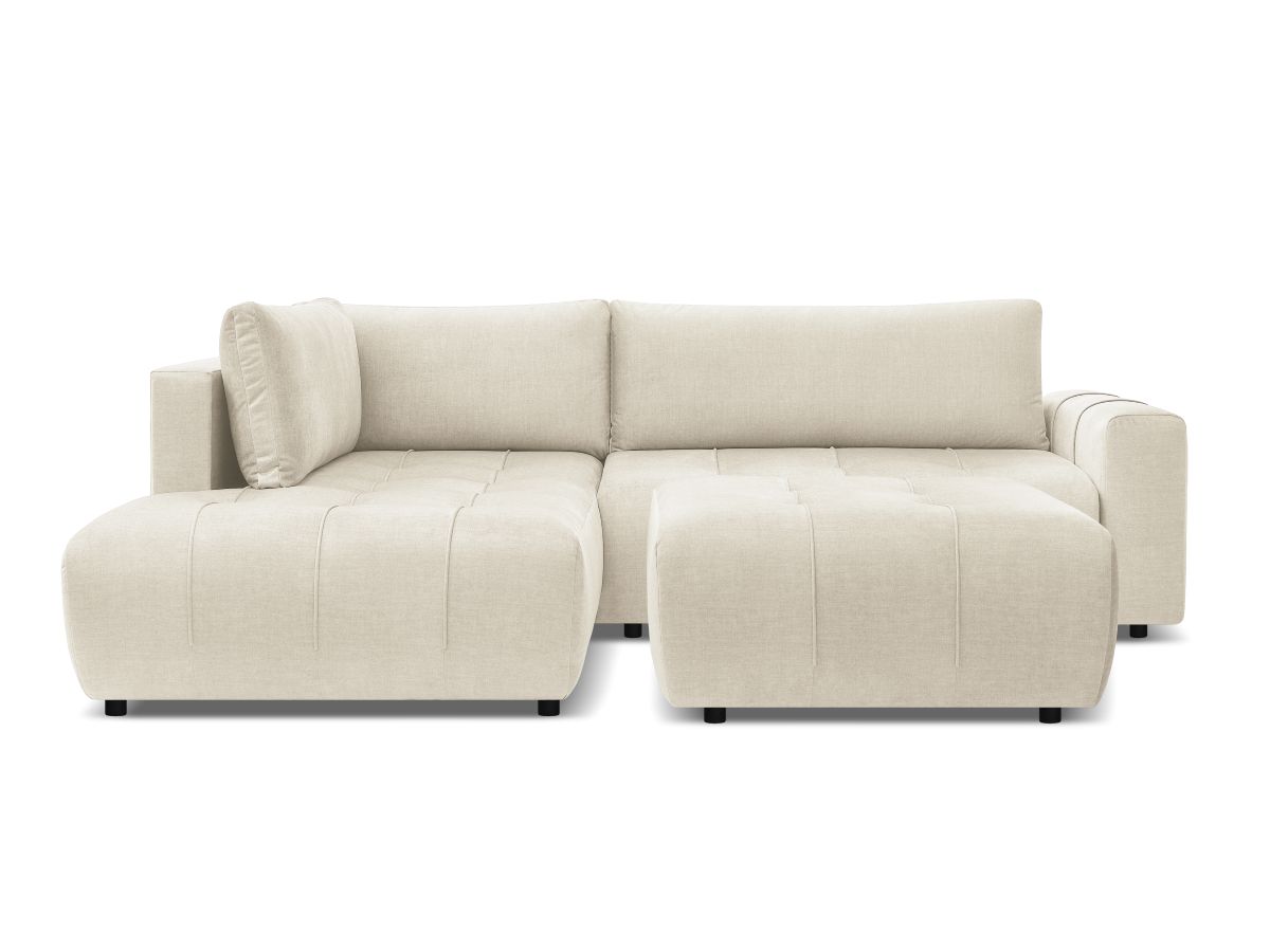 Canapé d'angle L convertible coffre ARSENE tissu velours avec pouf