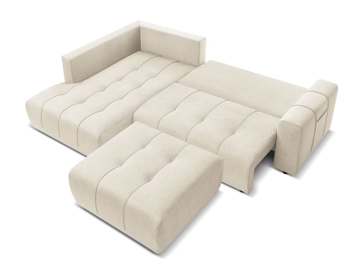 Canapé d'angle L convertible coffre ARSENE tissu velours avec pouf
