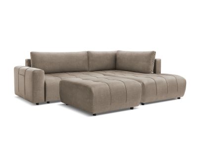 Canapé d'angle L convertible coffre ARSENE tissu velours avec pouf