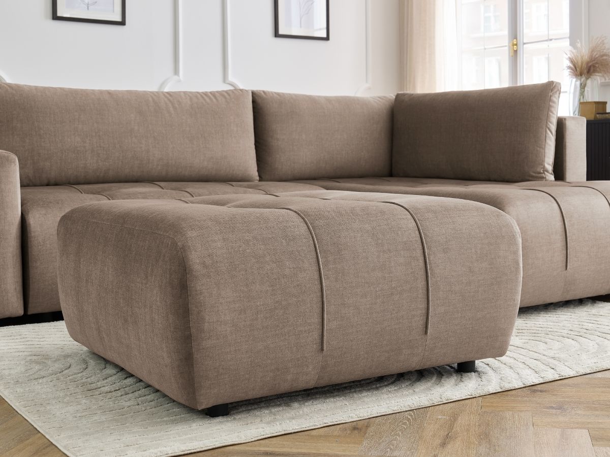 Canapé d'angle L convertible coffre ARSENE tissu velours avec pouf