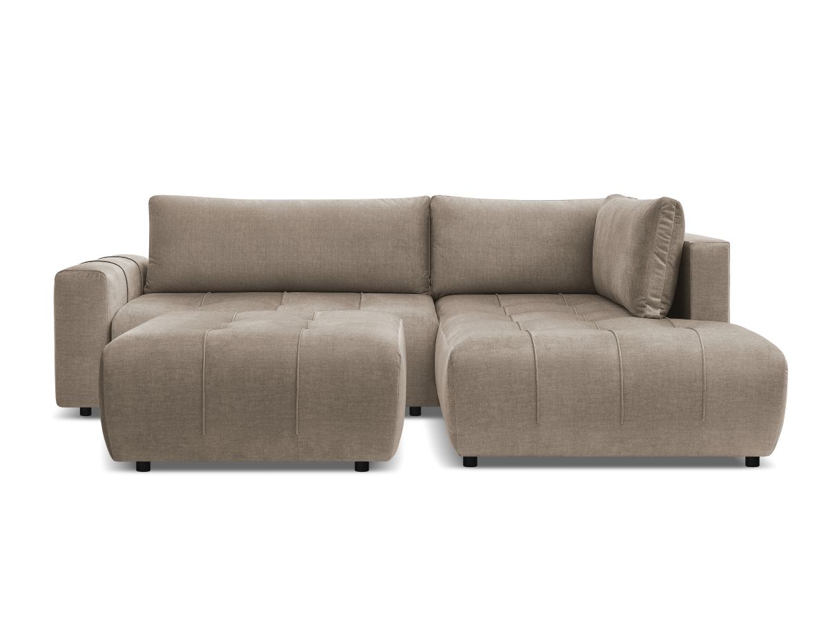 Canapé d'angle L convertible coffre ARSENE tissu velours avec pouf
