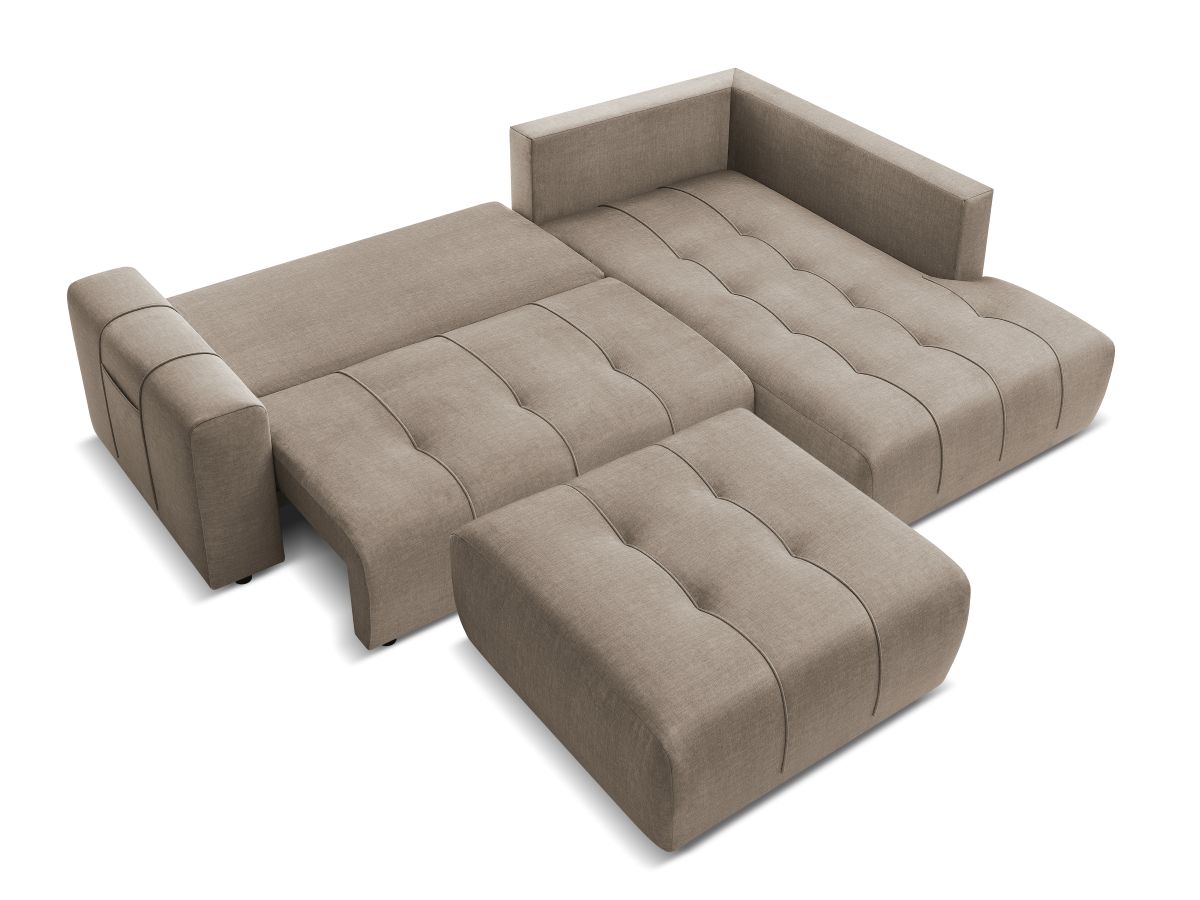 Canapé d'angle L convertible coffre ARSENE tissu velours avec pouf