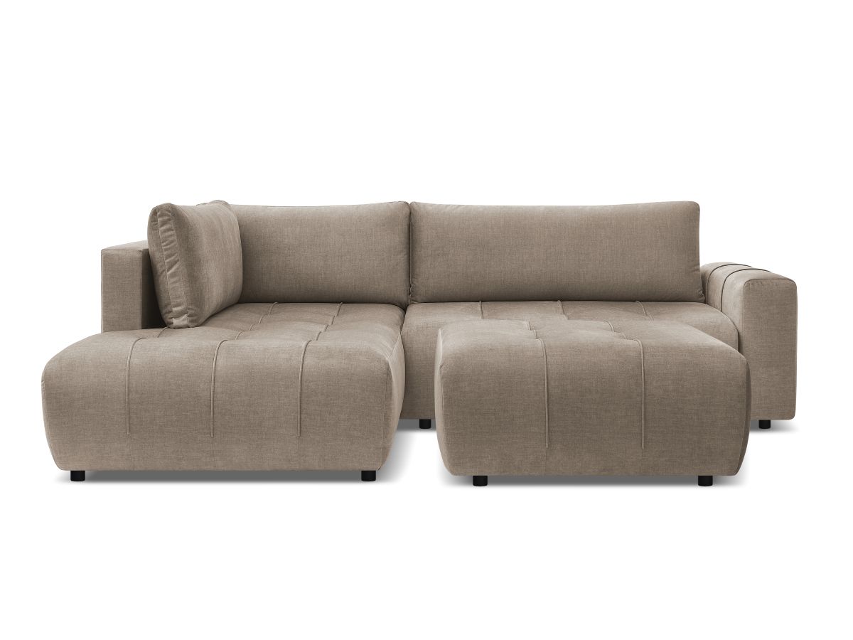 Canapé d'angle L convertible coffre ARSENE tissu velours avec pouf