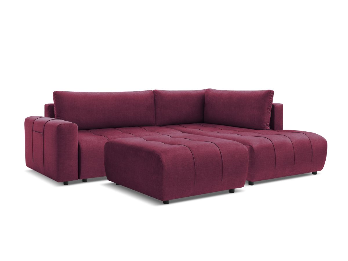 Canapé d'angle L convertible coffre ARSENE tissu velours avec pouf