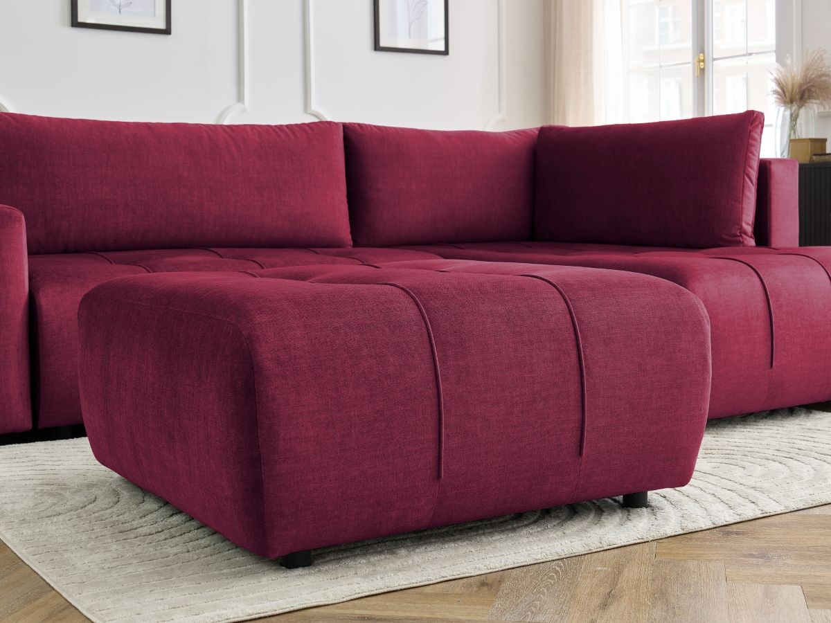 Canapé d'angle L convertible coffre ARSENE tissu velours avec pouf