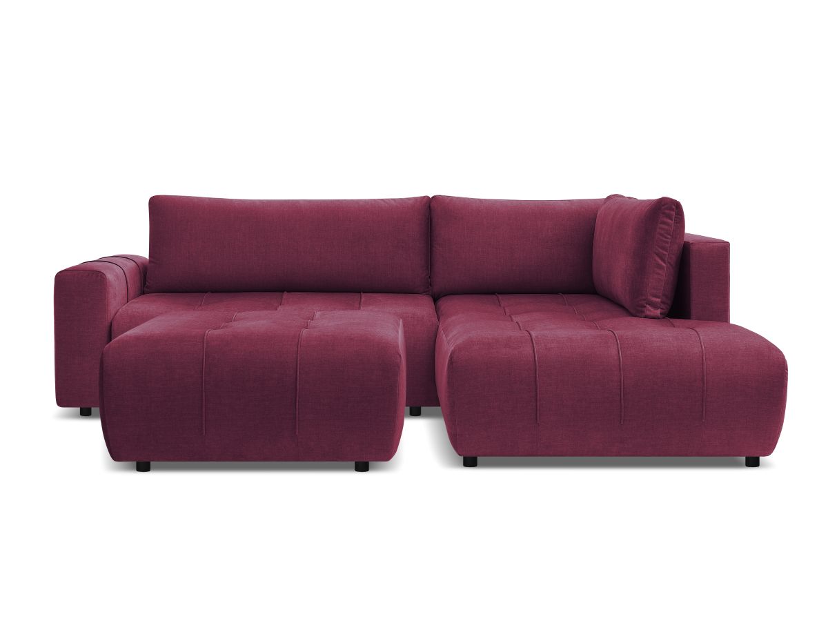 Canapé d'angle L convertible coffre ARSENE tissu velours avec pouf