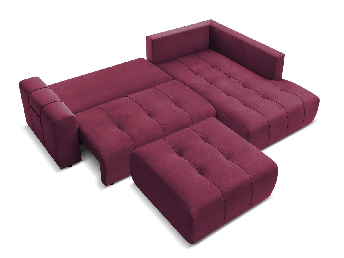Canapé d'angle L convertible coffre ARSENE tissu velours avec pouf
