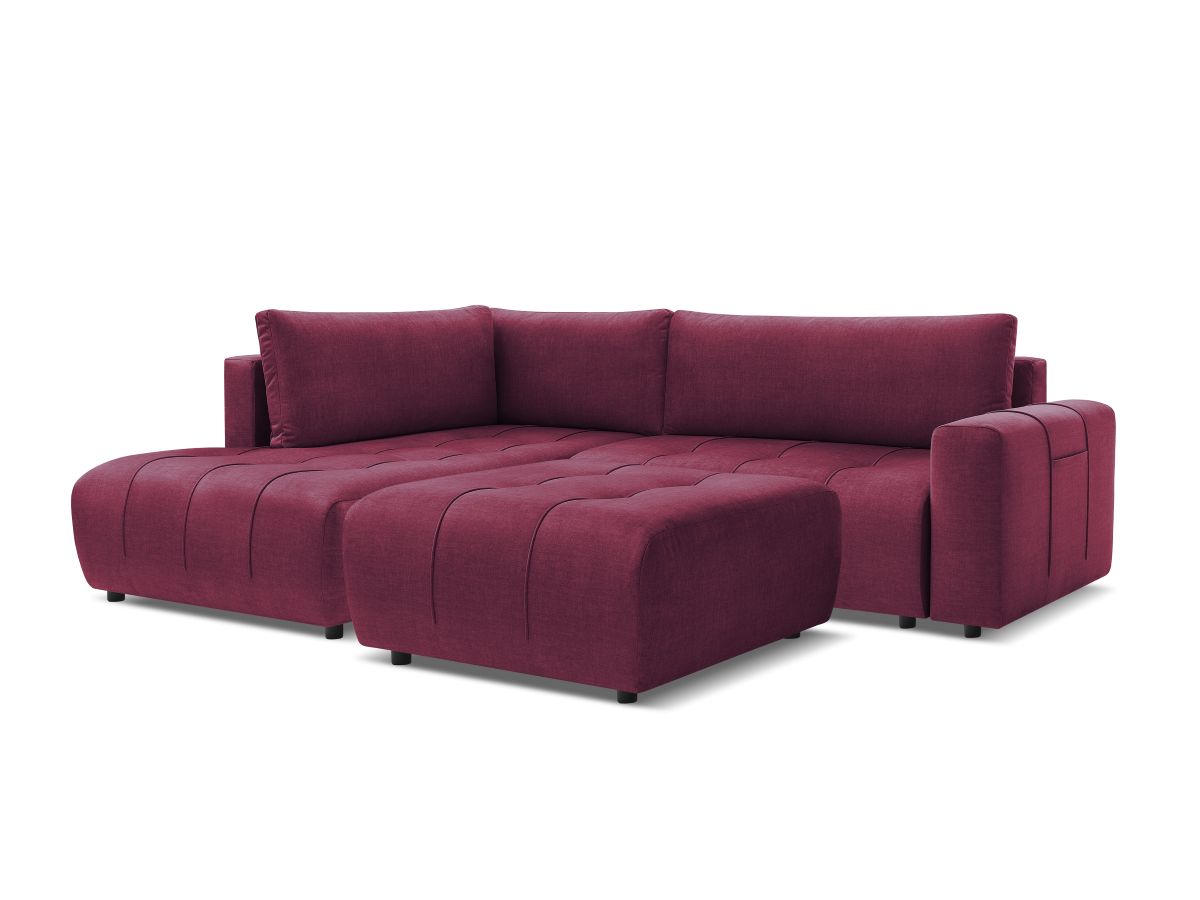Canapé d'angle L convertible coffre ARSENE tissu velours avec pouf
