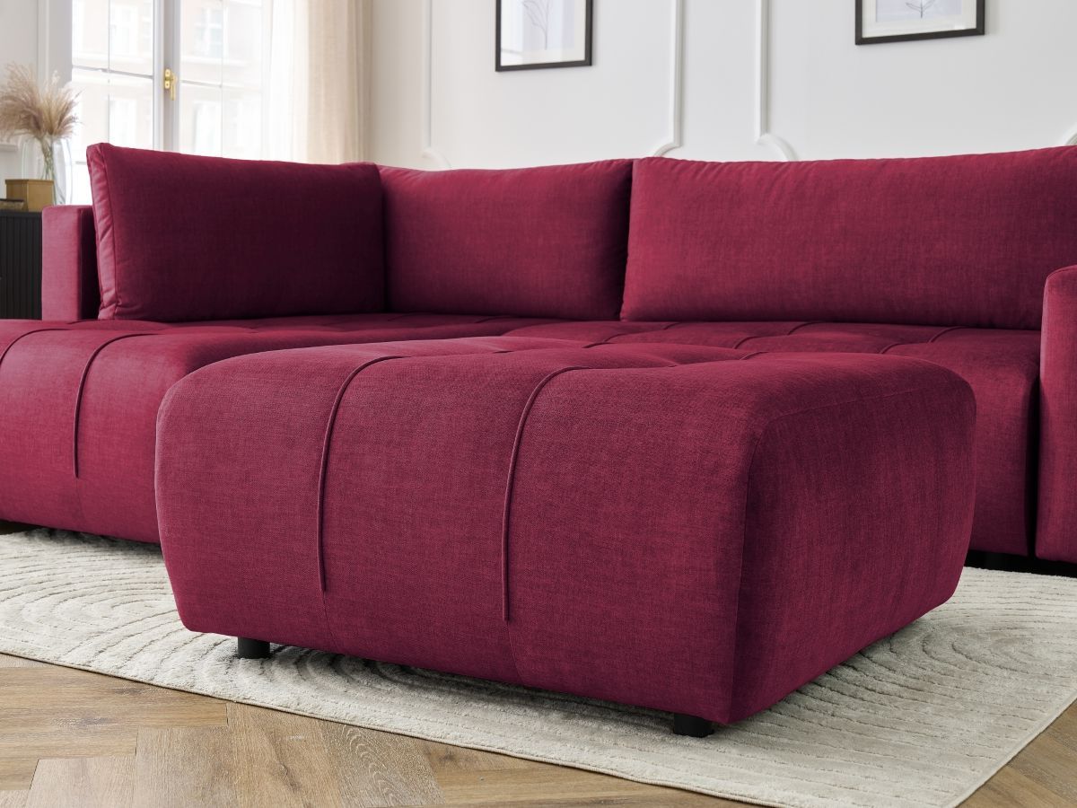 Canapé d'angle L convertible coffre ARSENE tissu velours avec pouf
