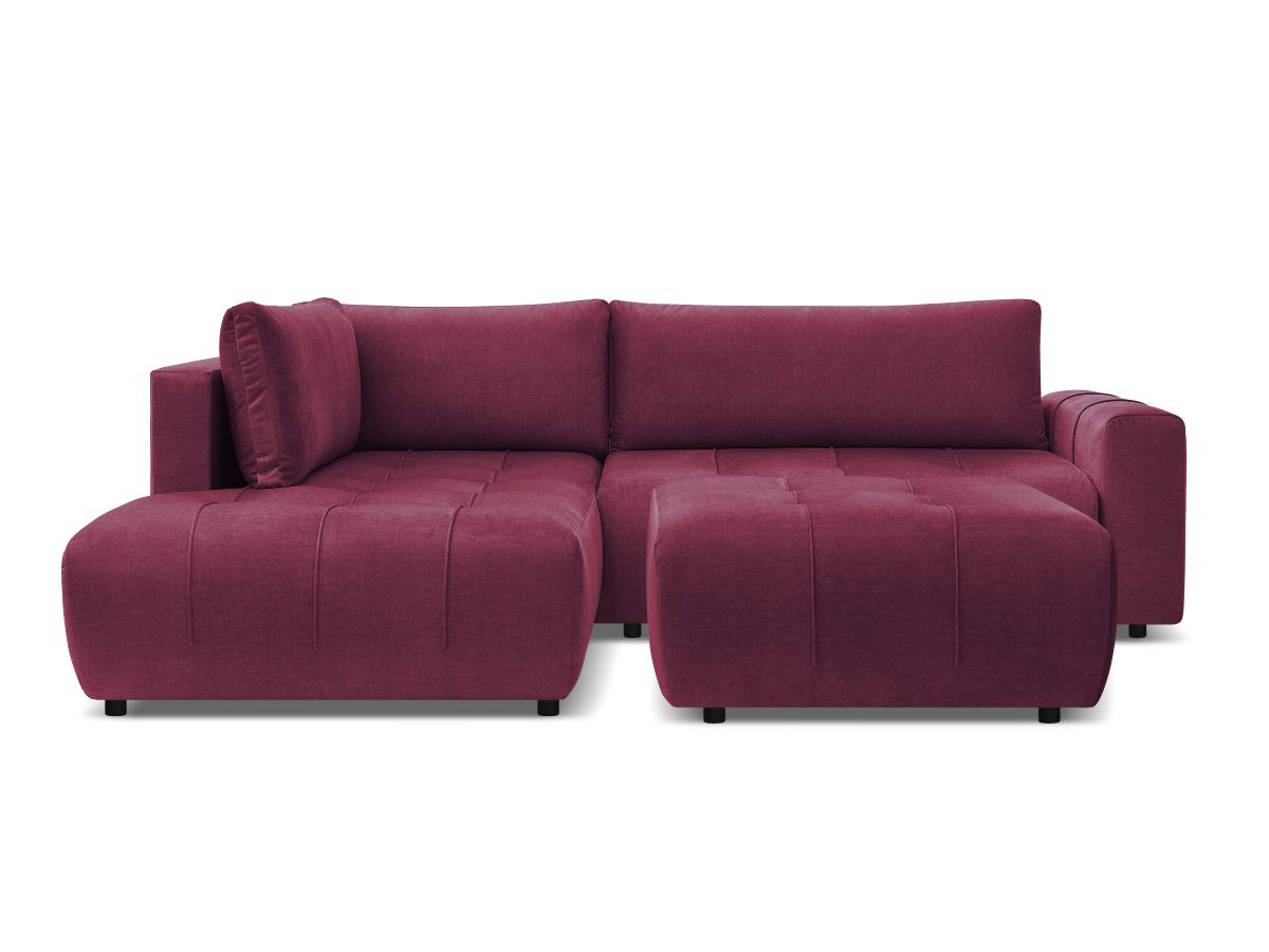 Canapé d'angle L convertible coffre ARSENE tissu velours avec pouf