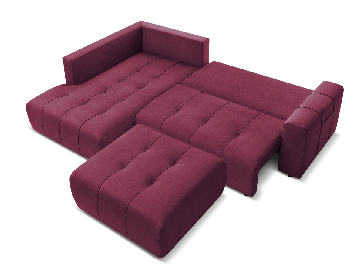 Canapé d'angle L convertible coffre ARSENE tissu velours avec pouf