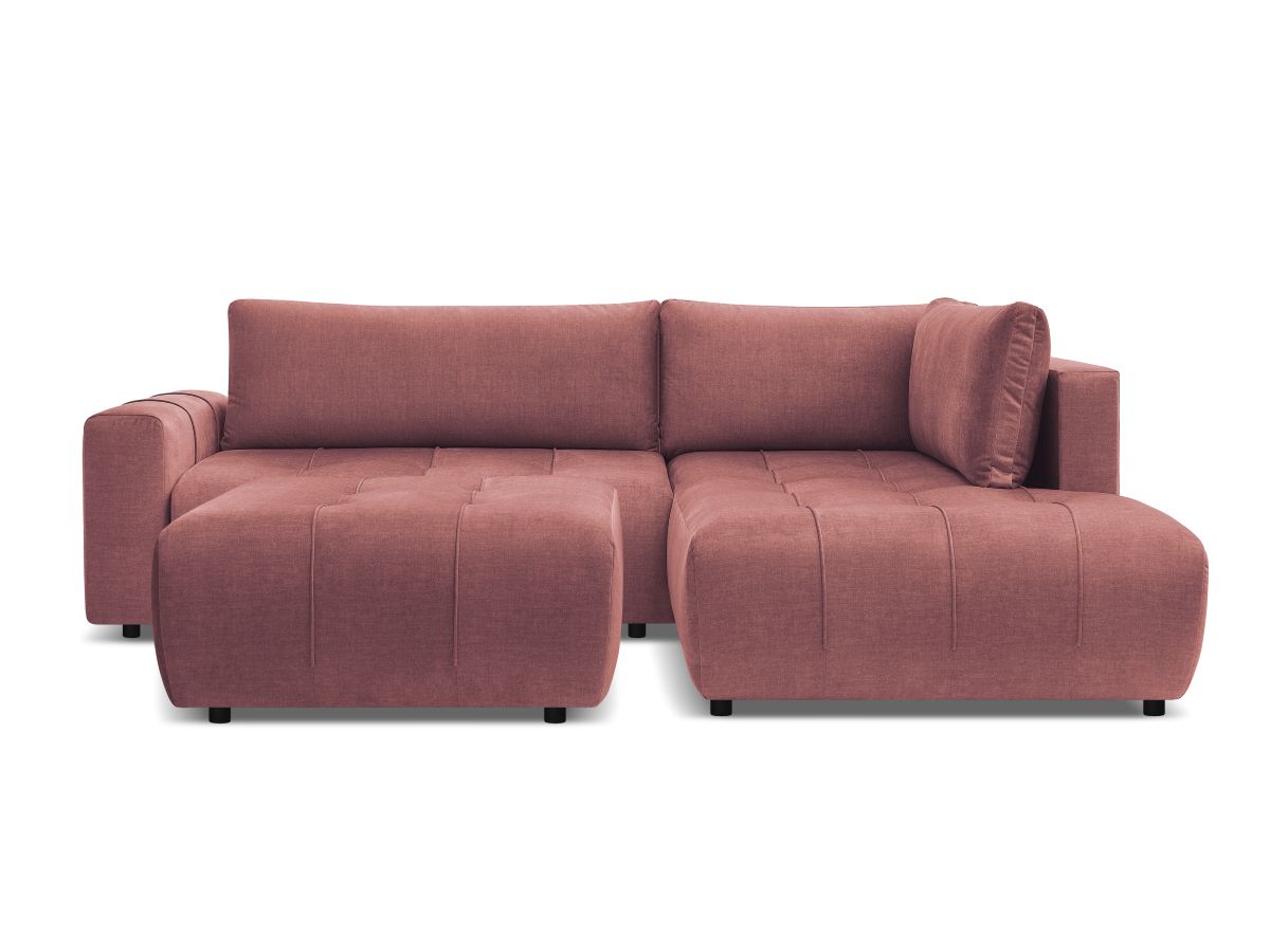Canapé d'angle L convertible coffre ARSENE tissu velours avec pouf