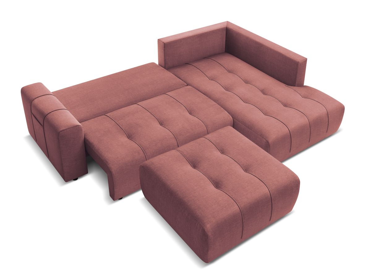 Canapé d'angle L convertible coffre ARSENE tissu velours avec pouf