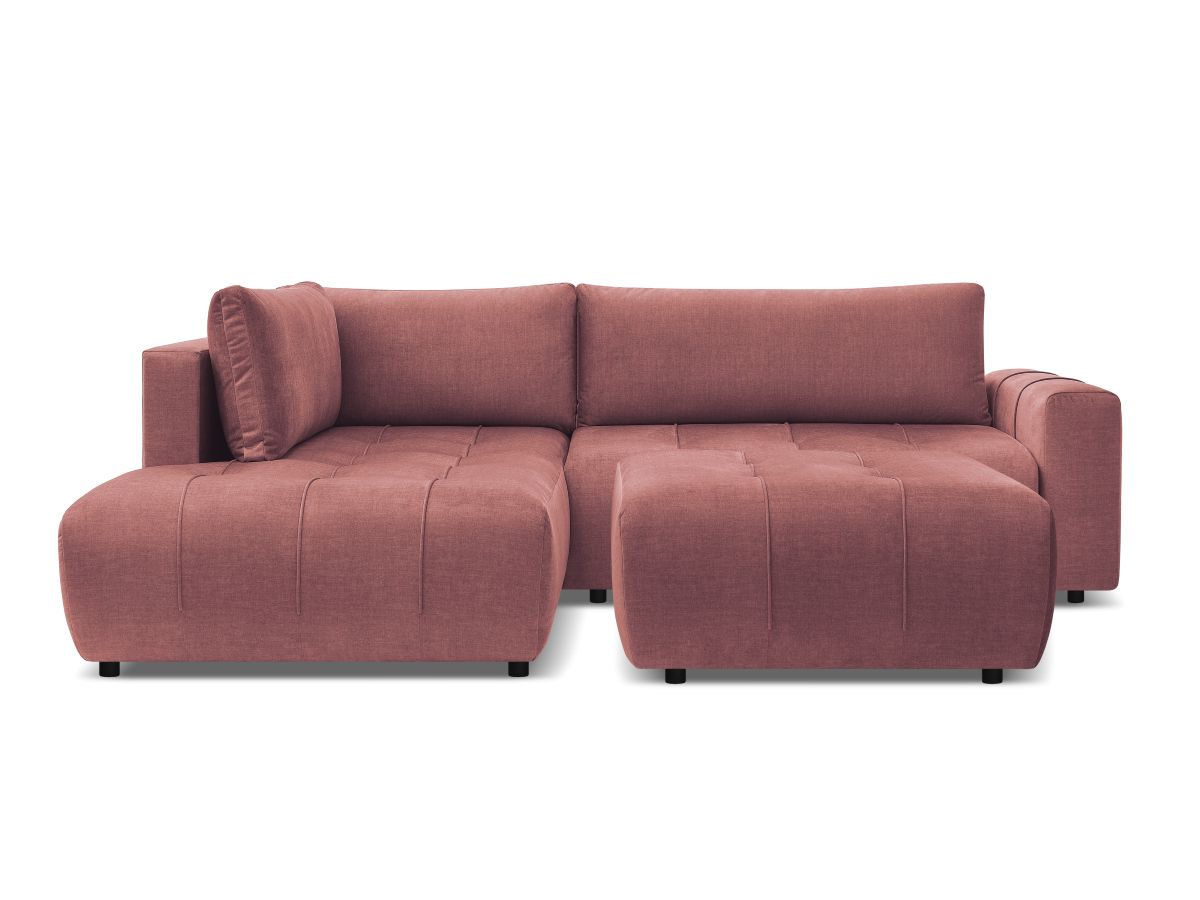 Canapé d'angle L convertible coffre ARSENE tissu velours avec pouf