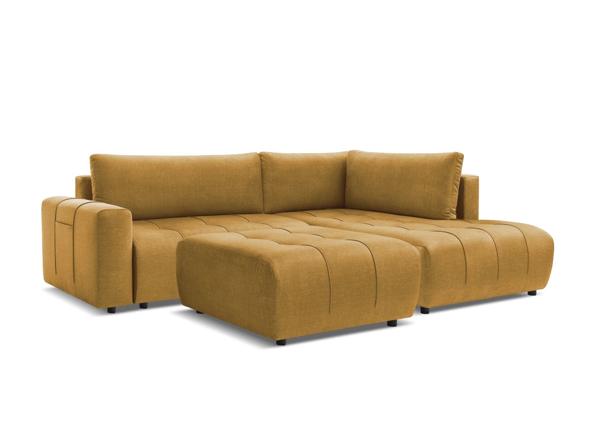 Canapé d'angle L convertible coffre ARSENE tissu velours avec pouf