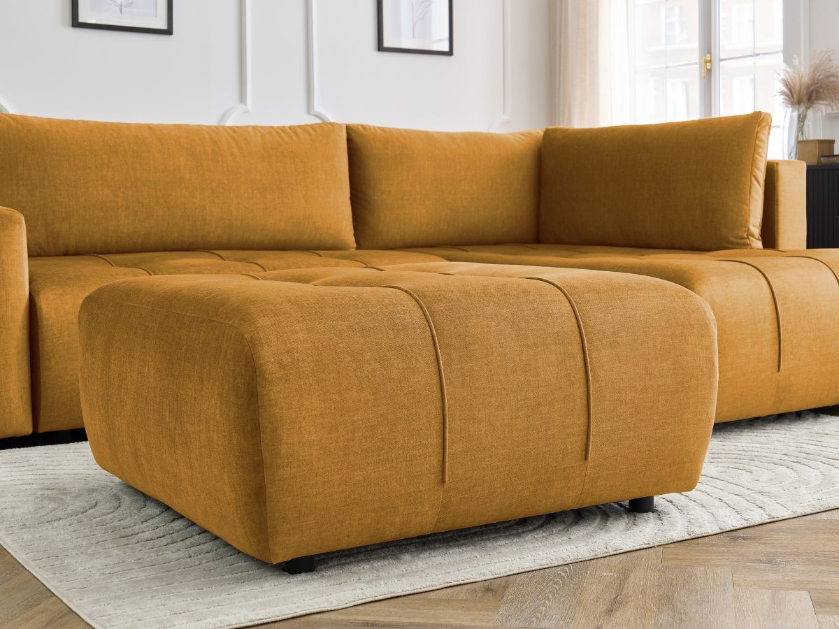 Canapé d'angle L convertible coffre ARSENE tissu velours avec pouf