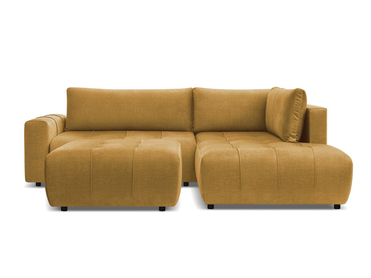 Canapé d'angle L convertible coffre ARSENE tissu velours avec pouf