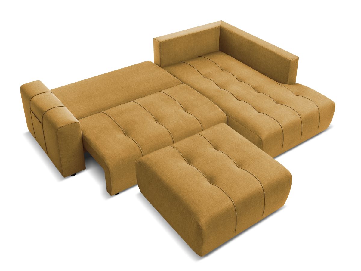 Canapé d'angle L convertible coffre ARSENE tissu velours avec pouf