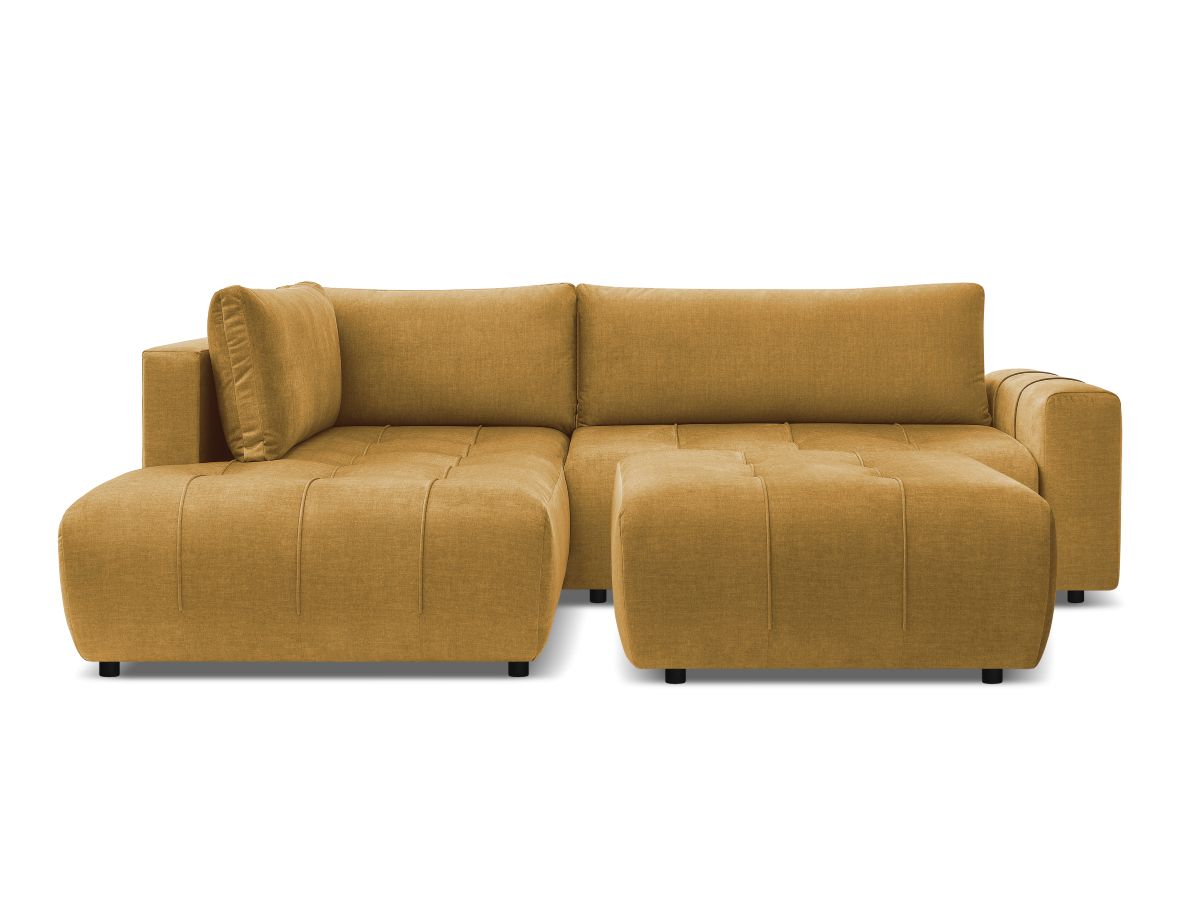 Canapé d'angle L convertible coffre ARSENE tissu velours avec pouf