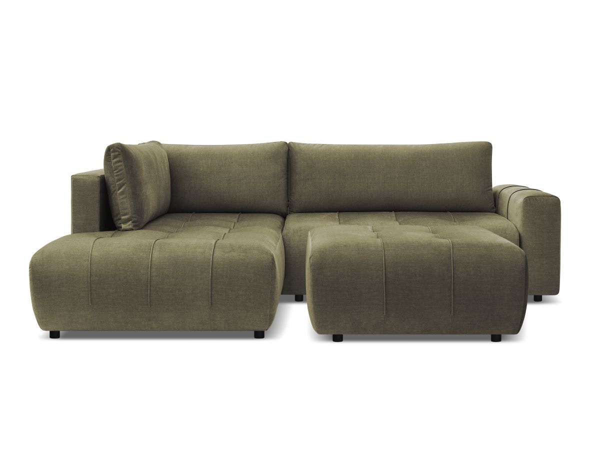 Canapé d'angle L convertible coffre ARSENE tissu velours avec pouf