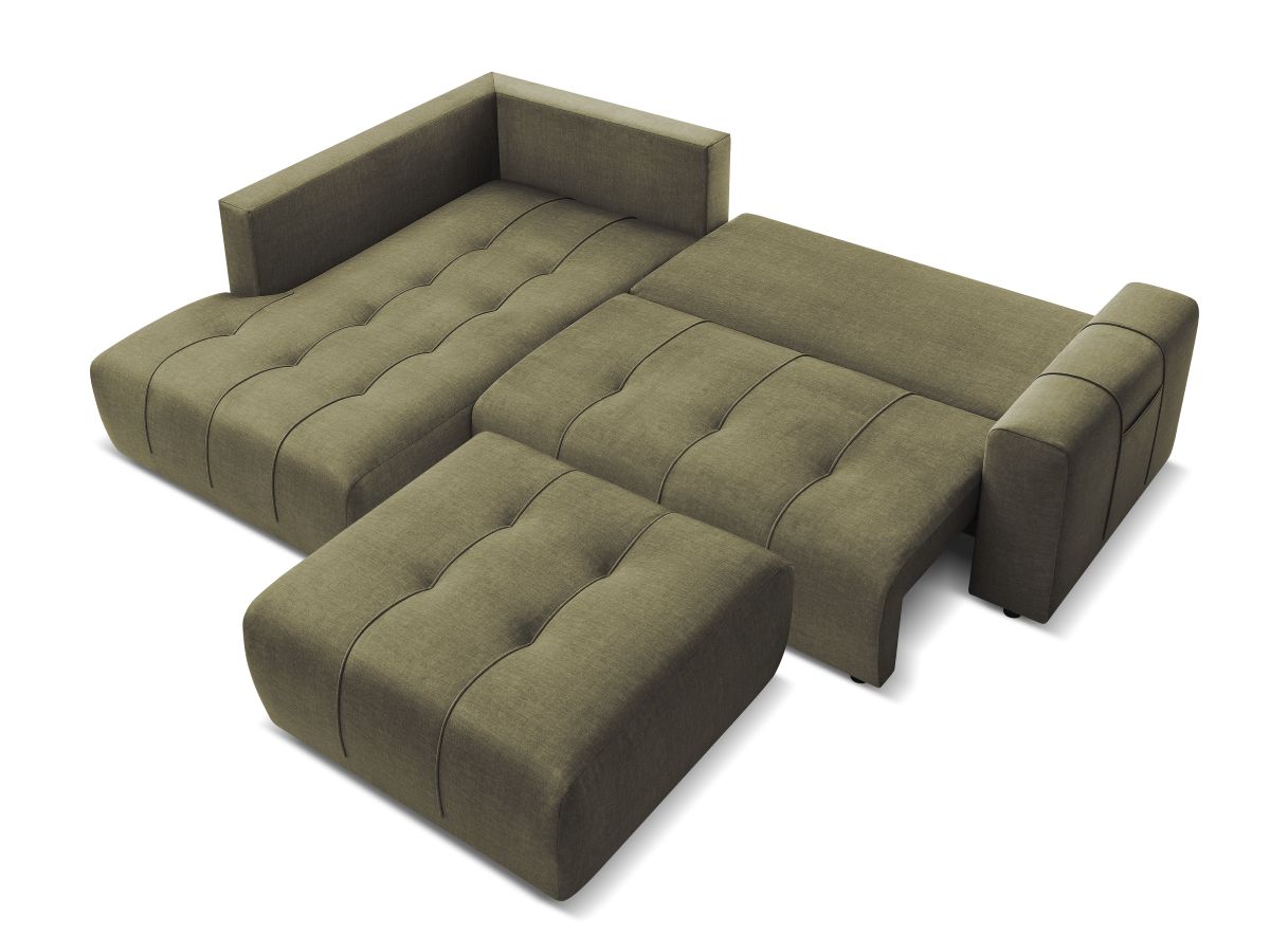 Canapé d'angle L convertible coffre ARSENE tissu velours avec pouf