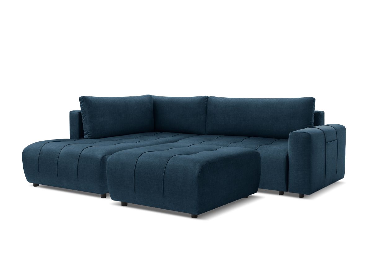 Canapé d'angle L convertible coffre ARSENE tissu velours avec pouf