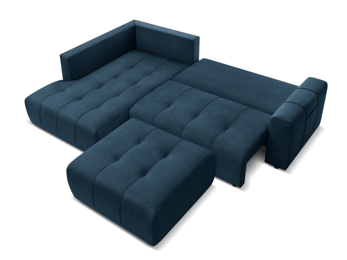 Canapé d'angle L convertible coffre ARSENE tissu velours avec pouf